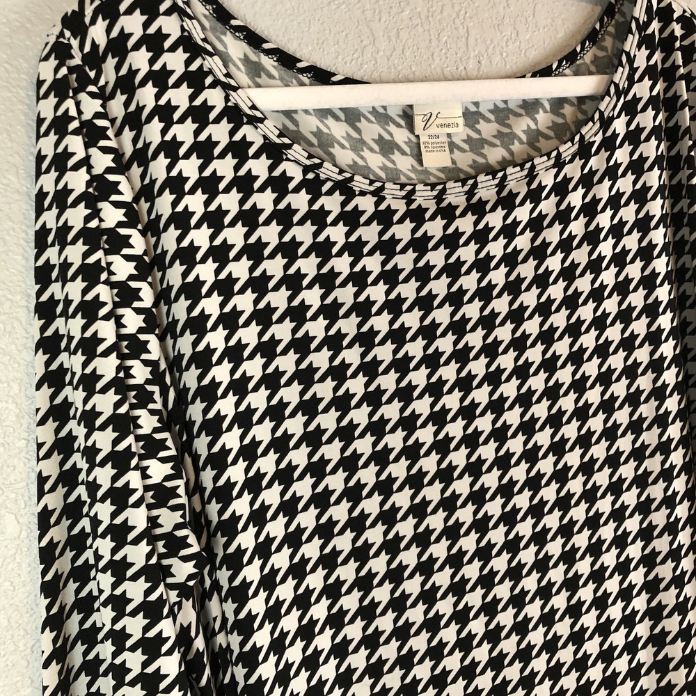 Venezia Womens Top 22/24 Long Sleeve Black White Houndstooth Pattern Made In USA - Picture 5 of 7
